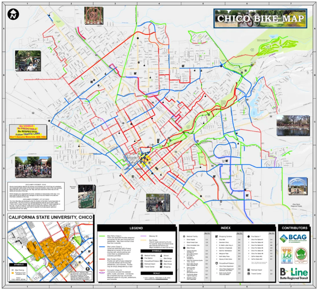 Chico bike map showing routes across the city